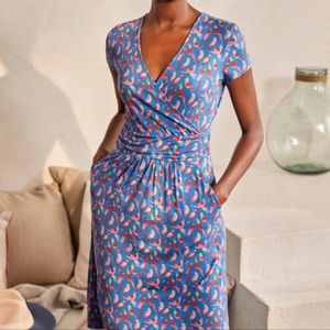Boden Lola Daisy Print Jersey Wrap Dress in
Moroccan Blue/Parakeet